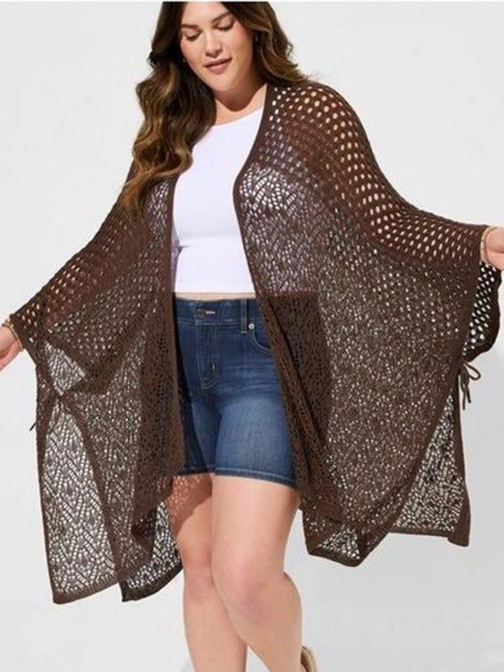 Torrid Crochet Chocolate Brown Ruana OSFM